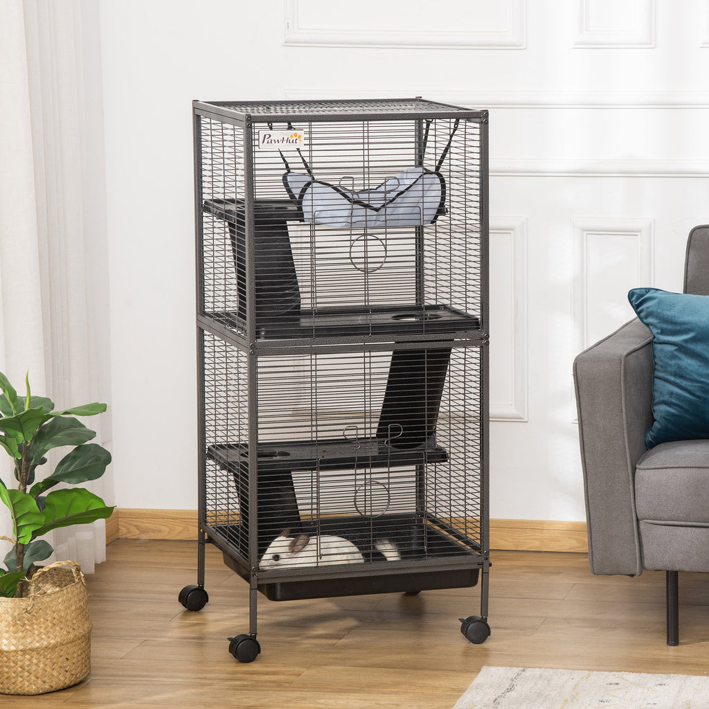 Small Animal Cage with Wheels Pet Home for Chinchillas, Ferrets, Kittens , Hammock, 4 Platforms and Removable Tray-1