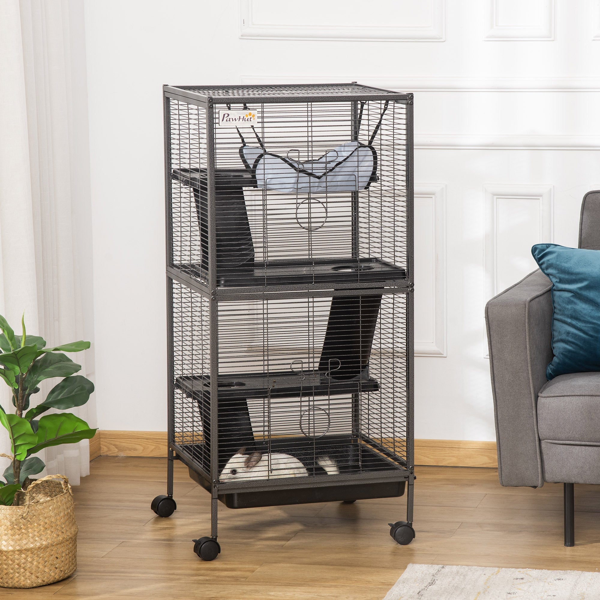 Small Animal Cage with Wheels Pet Home for Chinchillas, Ferrets, Kittens , Hammock, 4 Platforms and Removable Tray-1