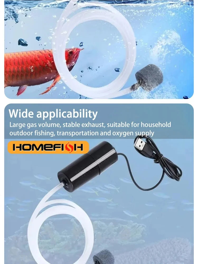 Portable USB Aquarium Air Pump - Mini Oxygenator for Fish Tanks