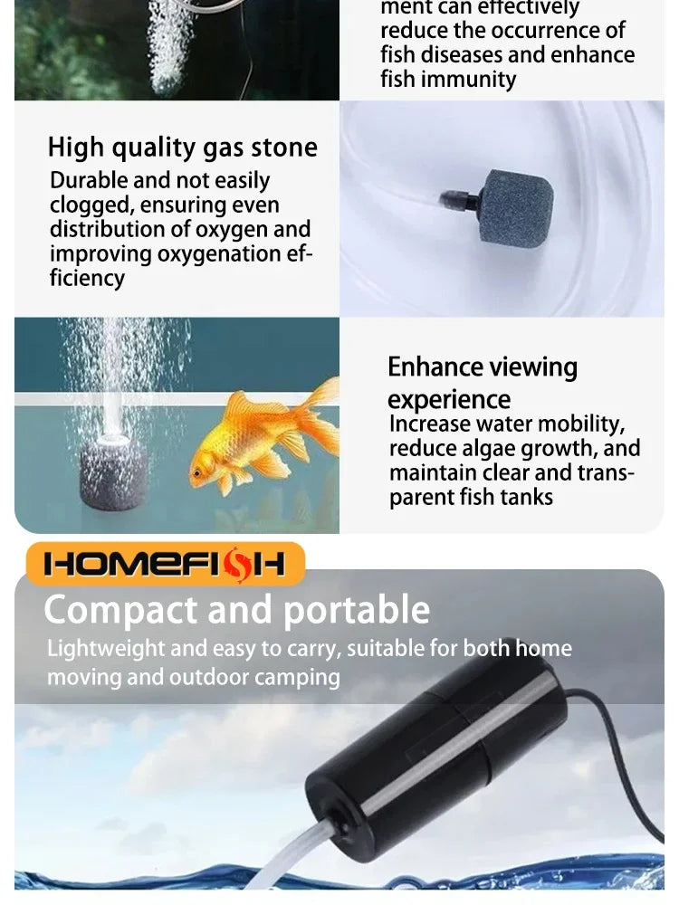 Portable USB Aquarium Air Pump - Mini Oxygenator for Fish Tanks