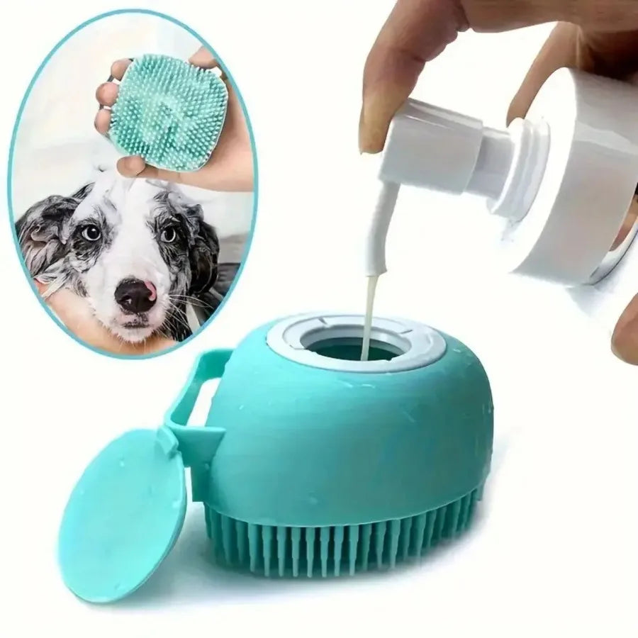 Soft Dog Bath Brush with Shampoo Dispenser - Gentle Massage Grooming Tool for Dogs & Cats