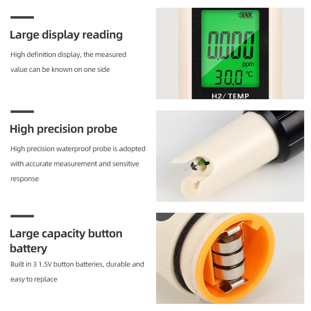 4 in 1 ORP H2 Temperature PH  Meter Hydrogen-rich Test Pen Water Quality Purity Detector Analyzer for Aquarium Pool Hydroponic