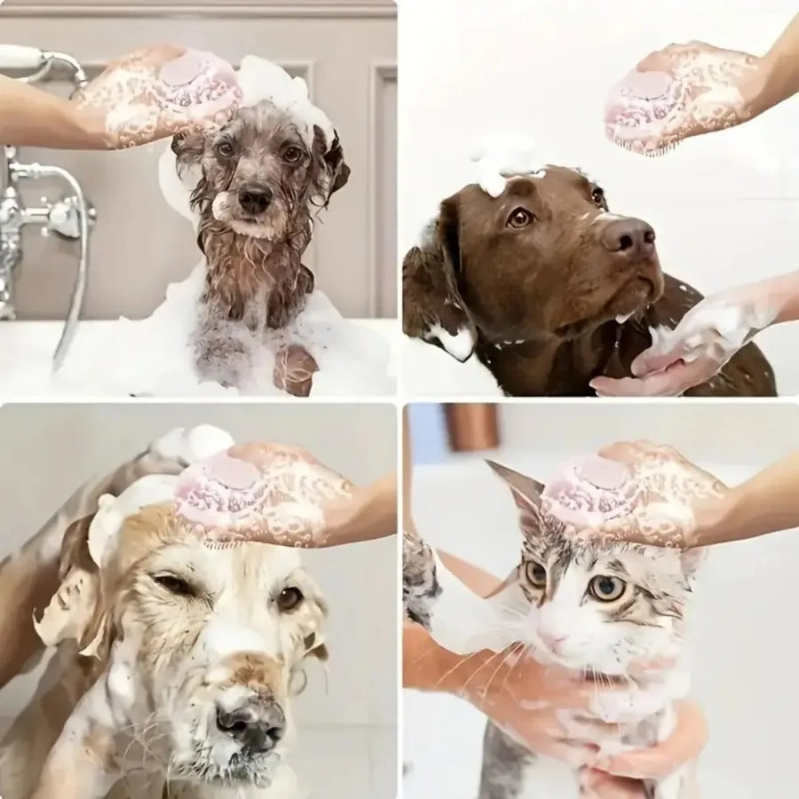 Soft Dog Bath Brush with Shampoo Dispenser - Gentle Massage Grooming Tool for Dogs & Cats