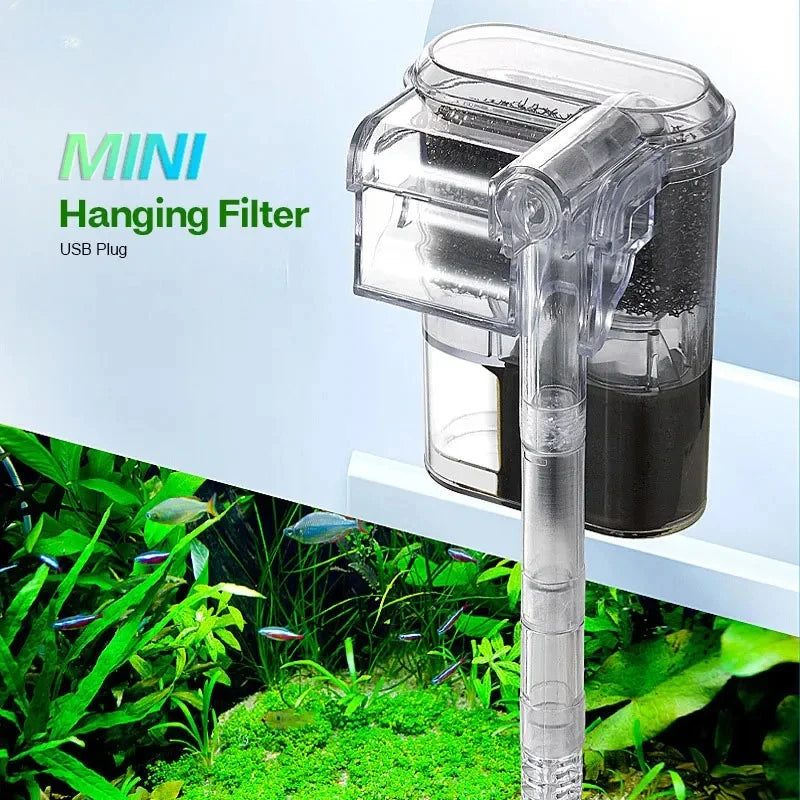 Mini USB Aquarium Hanging Filter - 2.5W Silent Water Pump for Small Fish Tanks