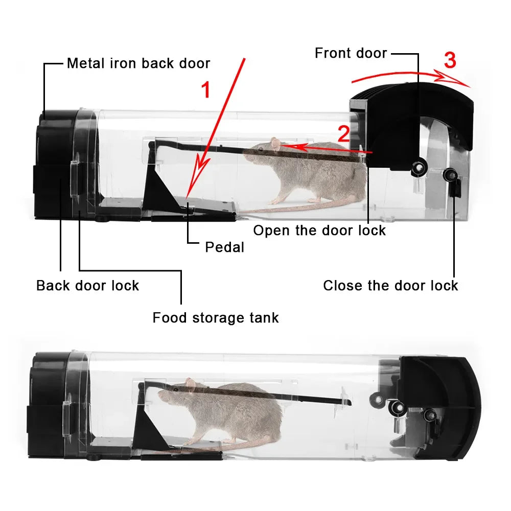 Mousetrap Safe Firm Humane Reusable Plastic Rodents Trap Household Mouse Catcher Smart Self-locking  For Indoor Outdoor Garden