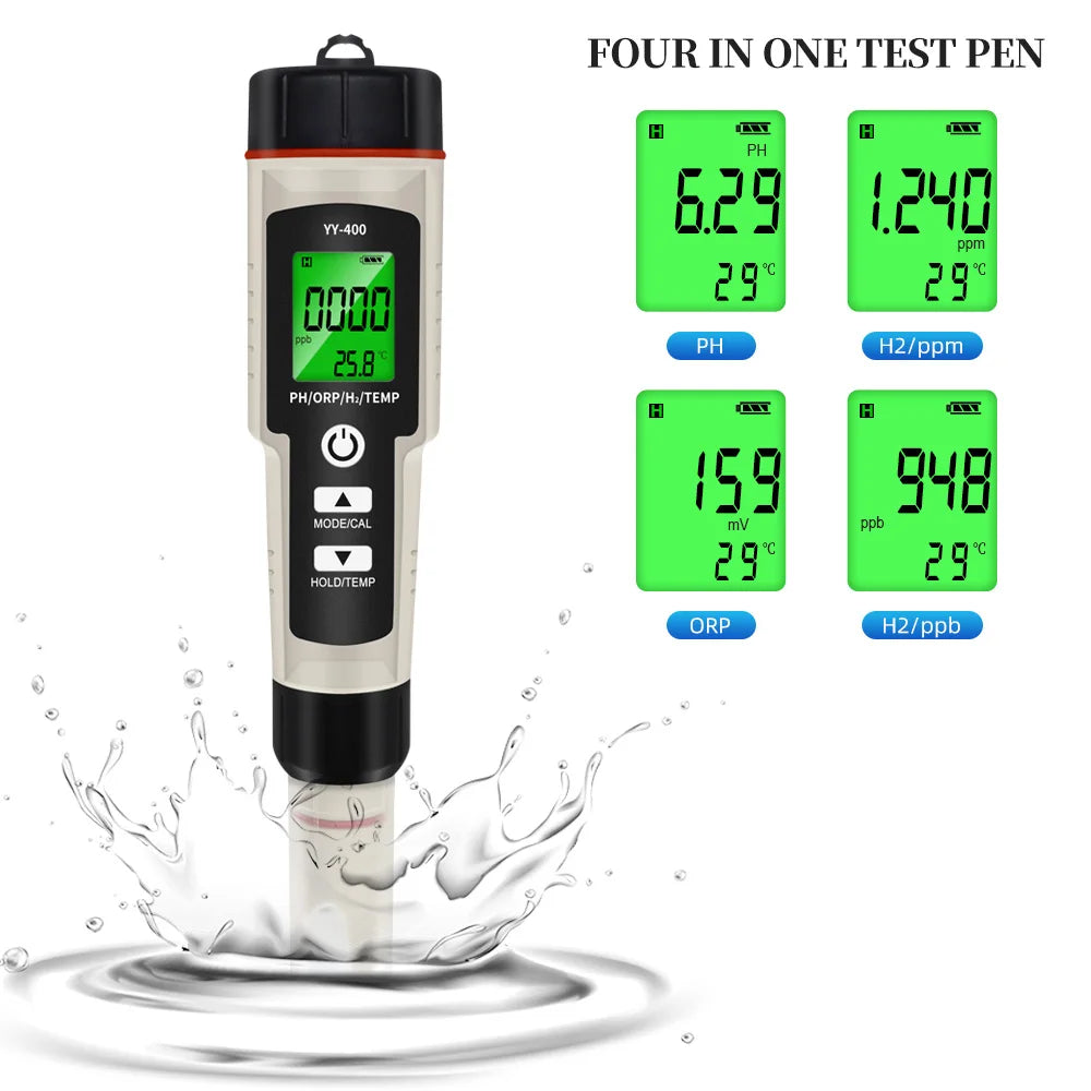 4 in 1 ORP H2 Temperature PH  Meter Hydrogen-rich Test Pen Water Quality Purity Detector Analyzer for Aquarium Pool Hydroponic