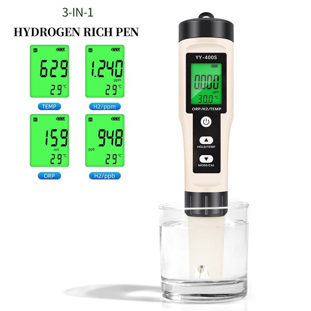 4 in 1 ORP H2 Temperature PH  Meter Hydrogen-rich Test Pen Water Quality Purity Detector Analyzer for Aquarium Pool Hydroponic