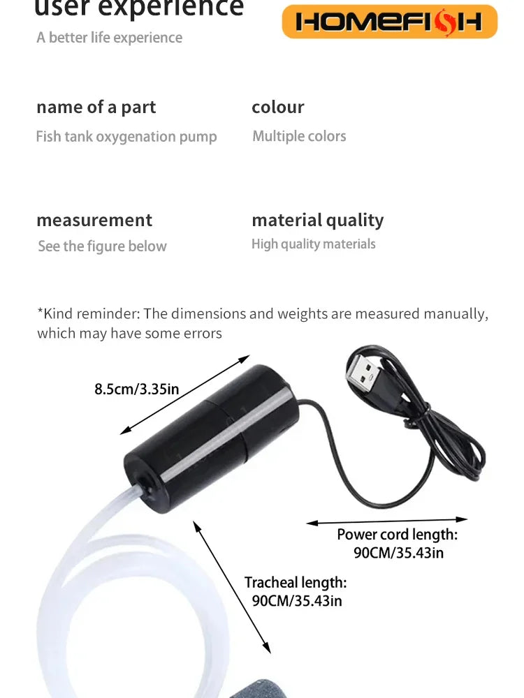 Portable USB Aquarium Air Pump:Mini Oxygenator for Fish Tanks and Aquatic Accessories