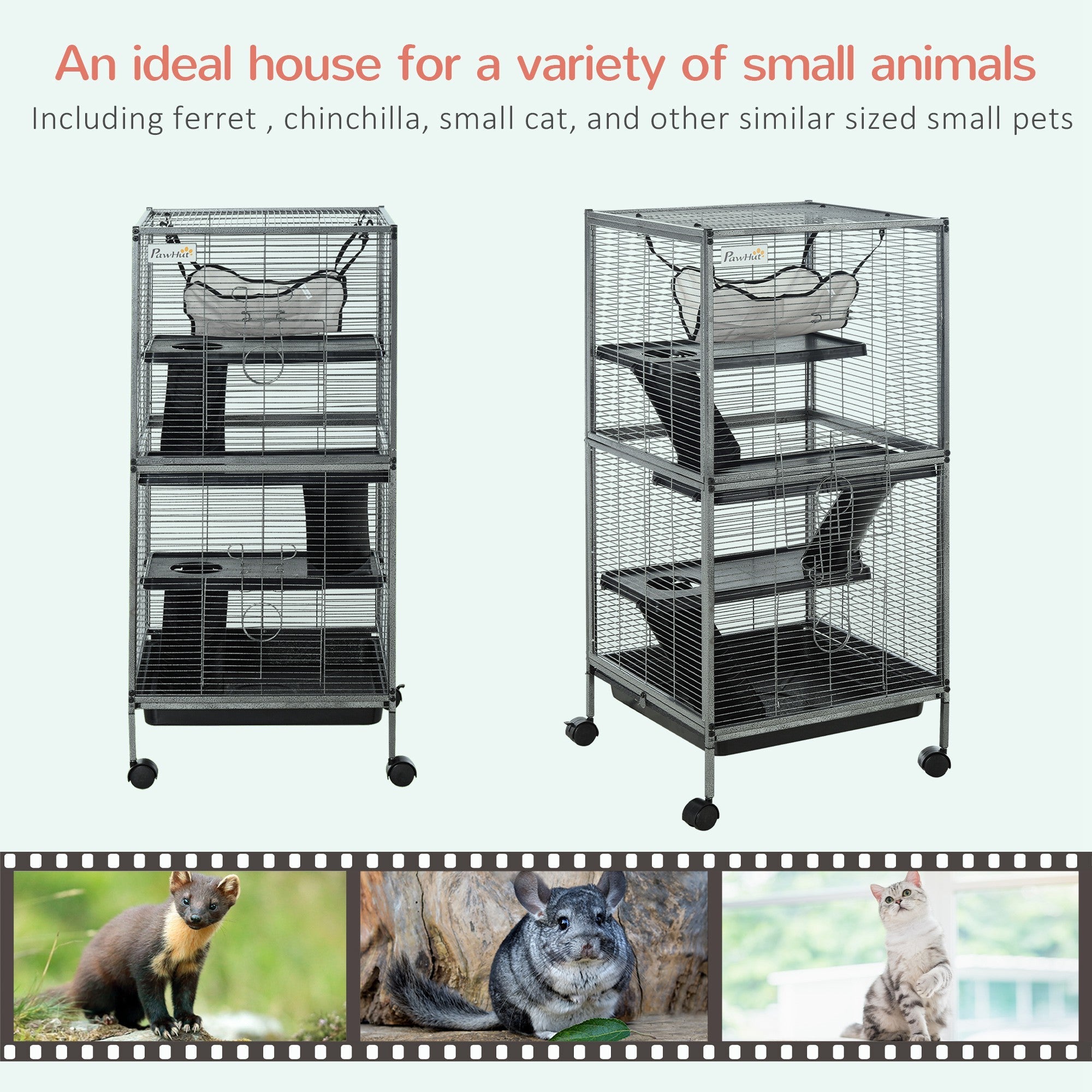 Small Animal Cage with Wheels Pet Home for Chinchillas, Ferrets, Kittens , Hammock, 4 Platforms and Removable Tray-3