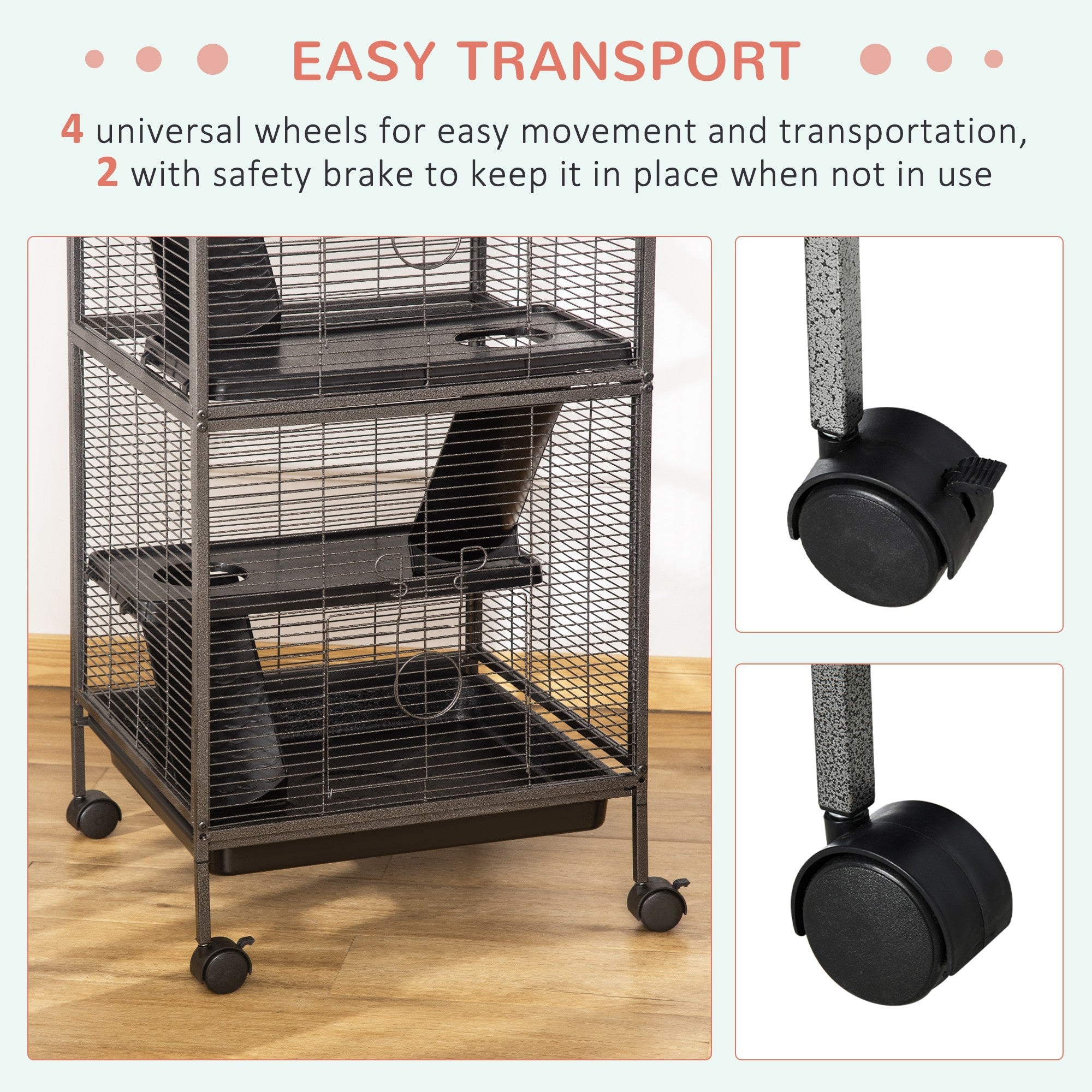 Small Animal Cage with Wheels Pet Home for Chinchillas, Ferrets, Kittens , Hammock, 4 Platforms and Removable Tray-4