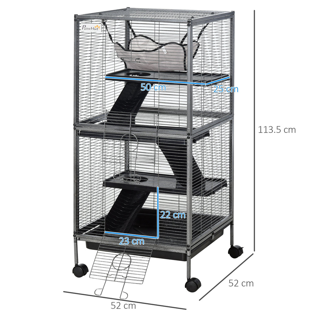 Small Animal Cage with Wheels Pet Home for Chinchillas, Ferrets, Kittens , Hammock, 4 Platforms and Removable Tray-2