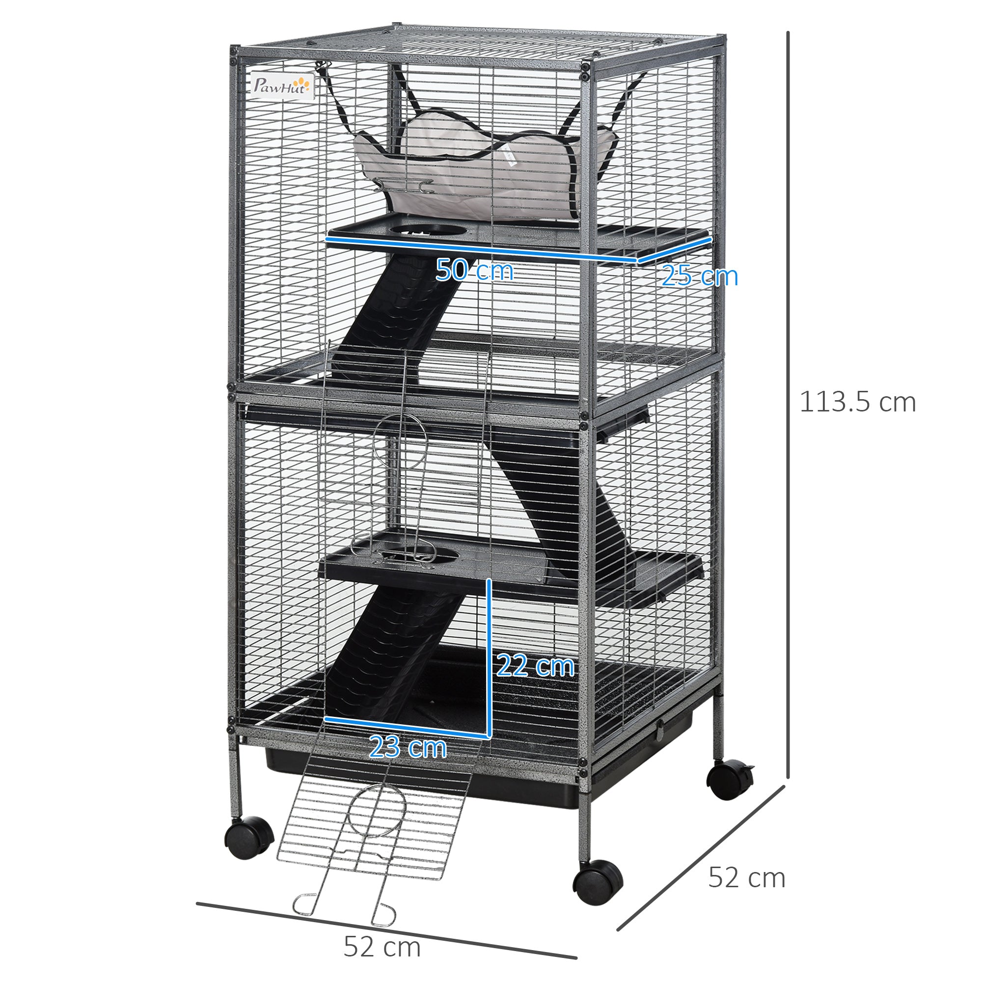 Small Animal Cage with Wheels Pet Home for Chinchillas, Ferrets, Kittens , Hammock, 4 Platforms and Removable Tray-2